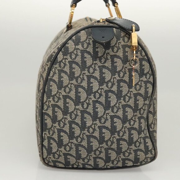 Christian Dior Trotter Canvas Boston Bag Navy Gold Auth 126426 - Picture 4 of 16